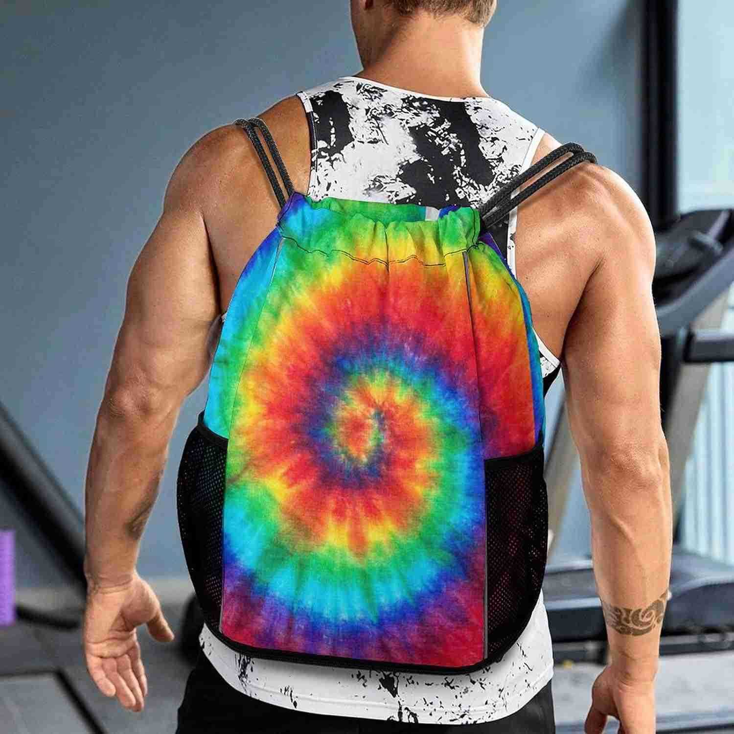 Tie Dye Drawstring Backpack Gym Bag With Shoe Compartment String Bag Sport Beach Swimming Sackpack For Women MenZ250920