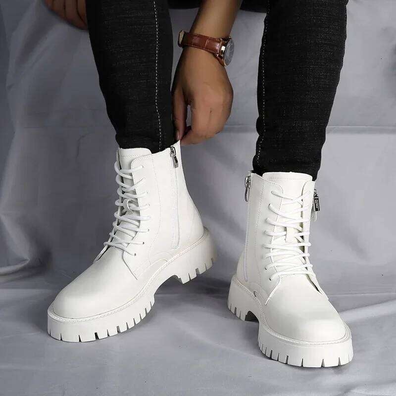 Men's English Style Thick Sole Design Men End Top Layer Leather Brand Famous High Quality Casual Boots