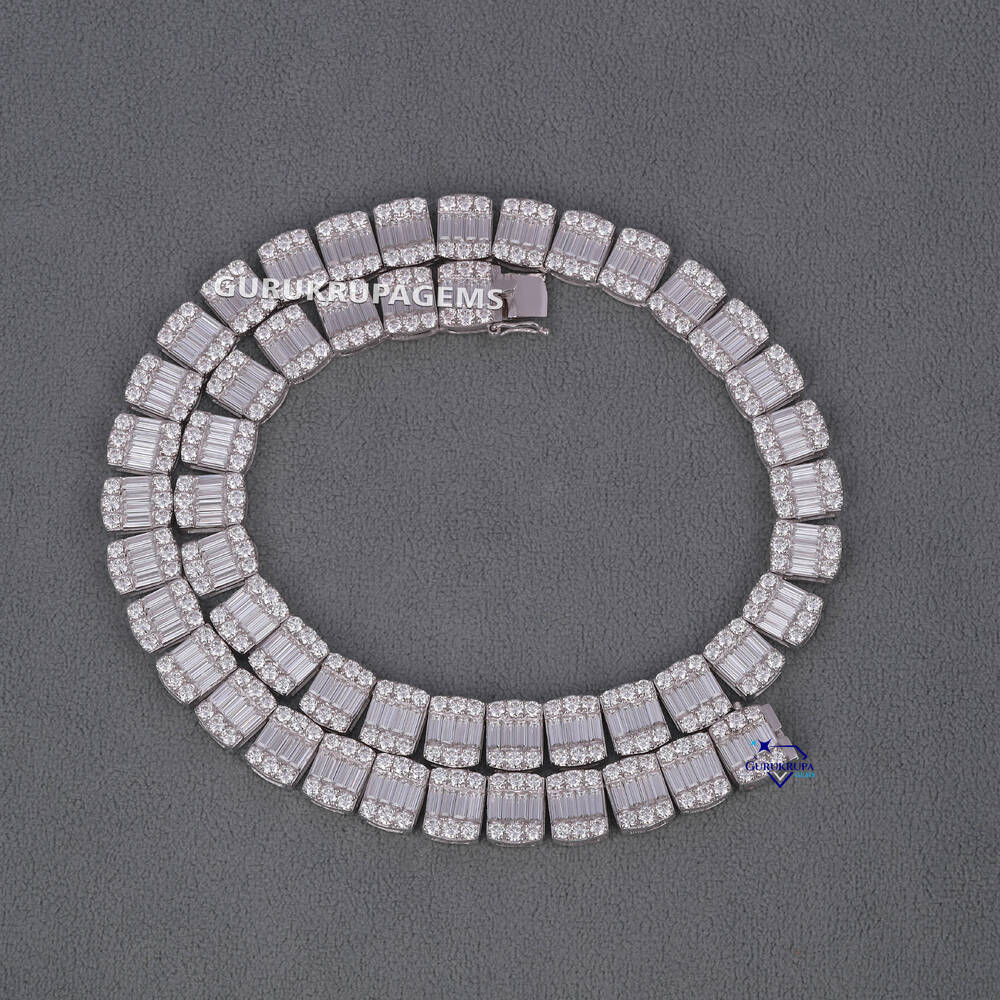 Fine Jewelry Latest Beautiful Illusion Chain Crafted in 925 Sterling Silver with Round and baguette Cut Moissanite Diamonds