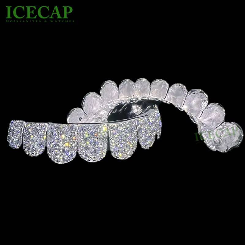 Iced Out VVS Moissanite Diamond Teeth Grillz Sterling Silver 925 Hip Hop Rapper Grillz for Men with Gra