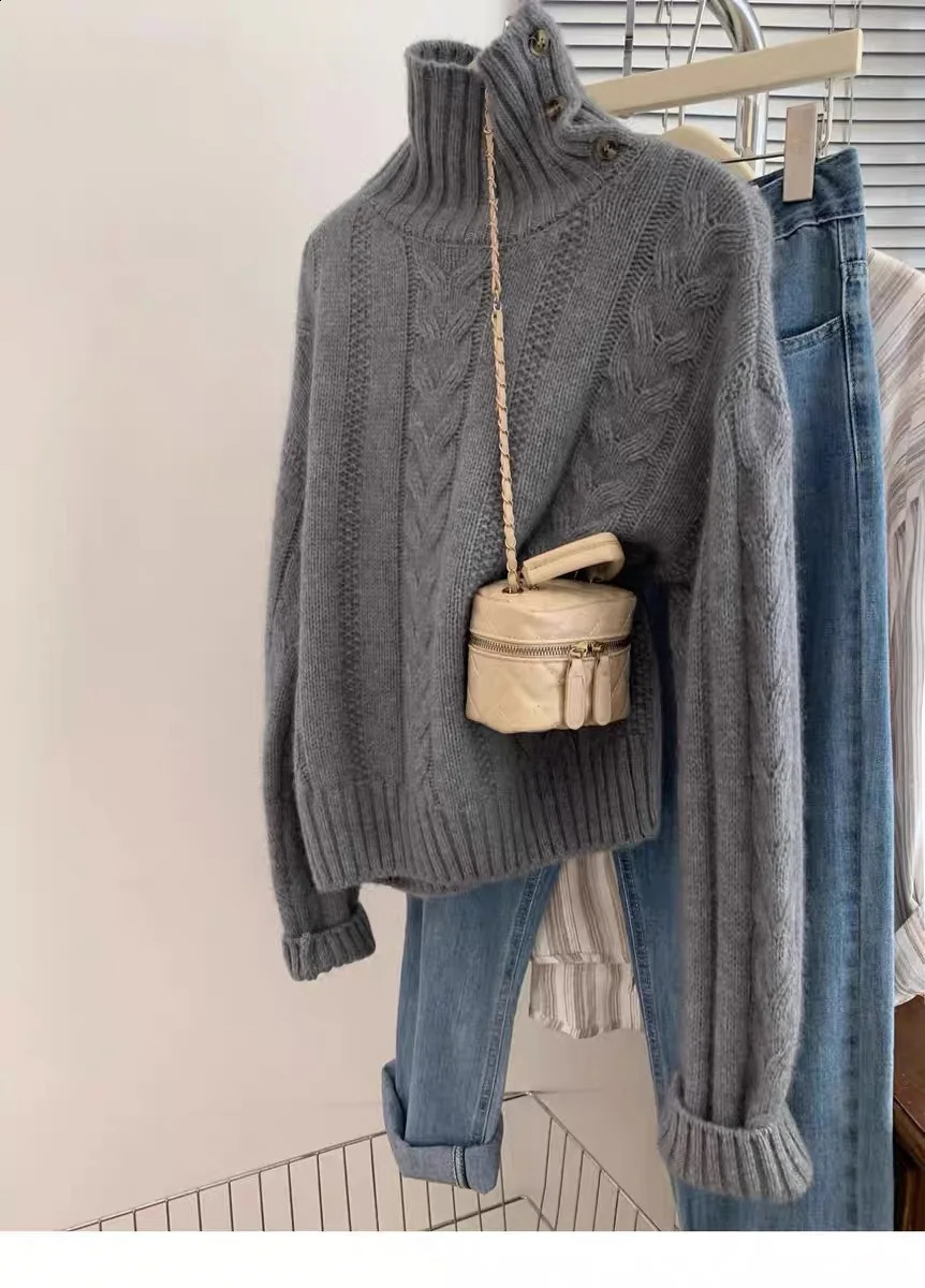 Womens 100 Merino Wool Turtleneck Pullover Sweater Oversize Loose Simple Cashmere Knitwear for Autumn Winter Top 250919