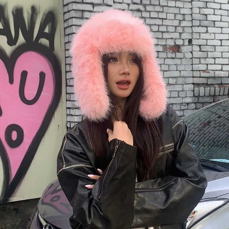 Korean Ins Imitation Mink P Hat Winter Wen Ear Protection Bber Hats Fashion Warm Fluffy Faux Fur Ski Beanies Y2k Gift Y250920