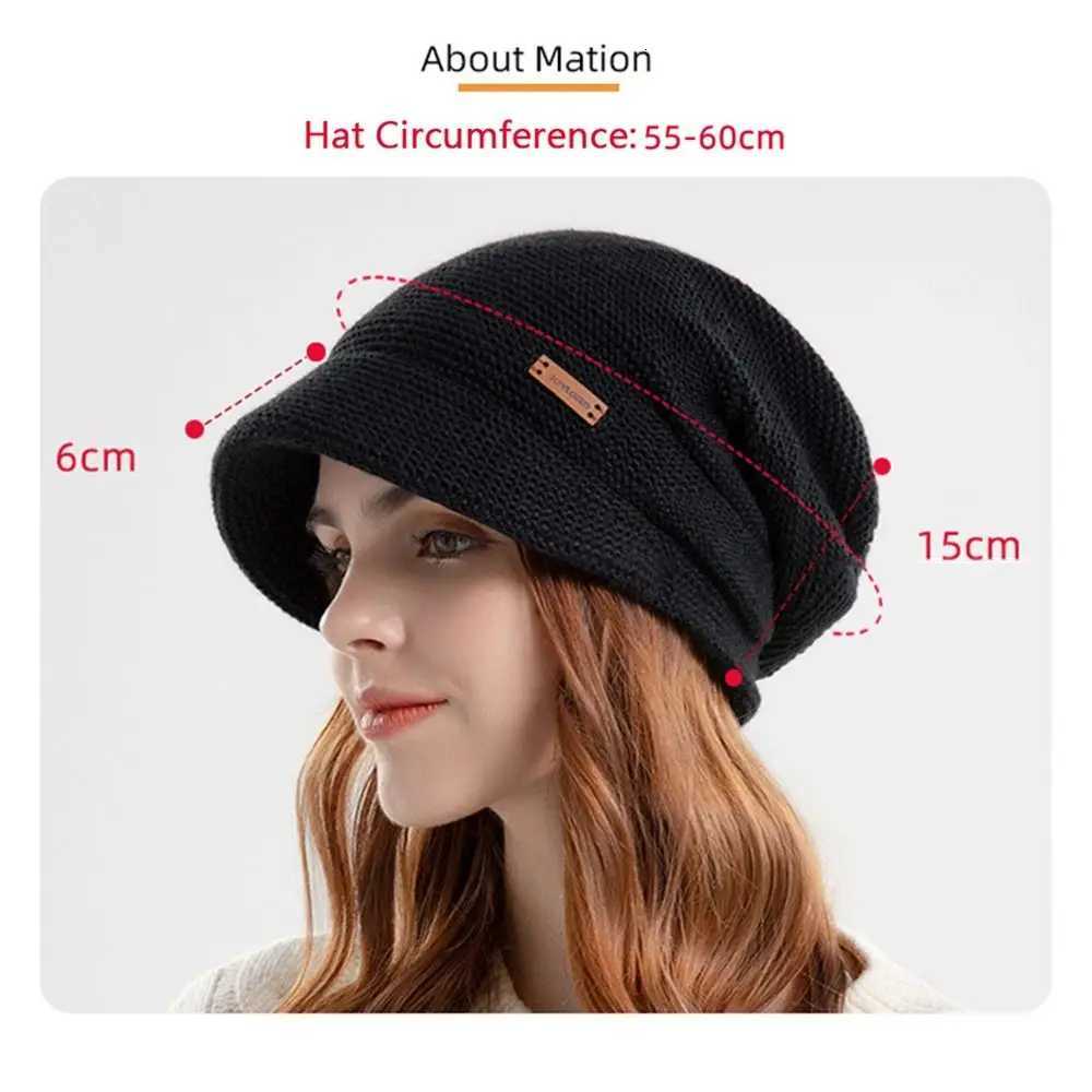 Autumn Winter Soft P Knitted Hat Wen Girl Warm Thicke Fleece Li Beanies Short Brim Casual Outdoor Windproof Bonnet Y250920