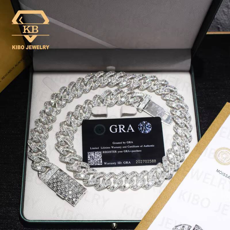Hot Selling 12mm 15mm 20mm Moissanite Cuban Link Chain Hip Hop Iced Out 925 Sterling Silver Cuban Link Moissanite Chain for Men
