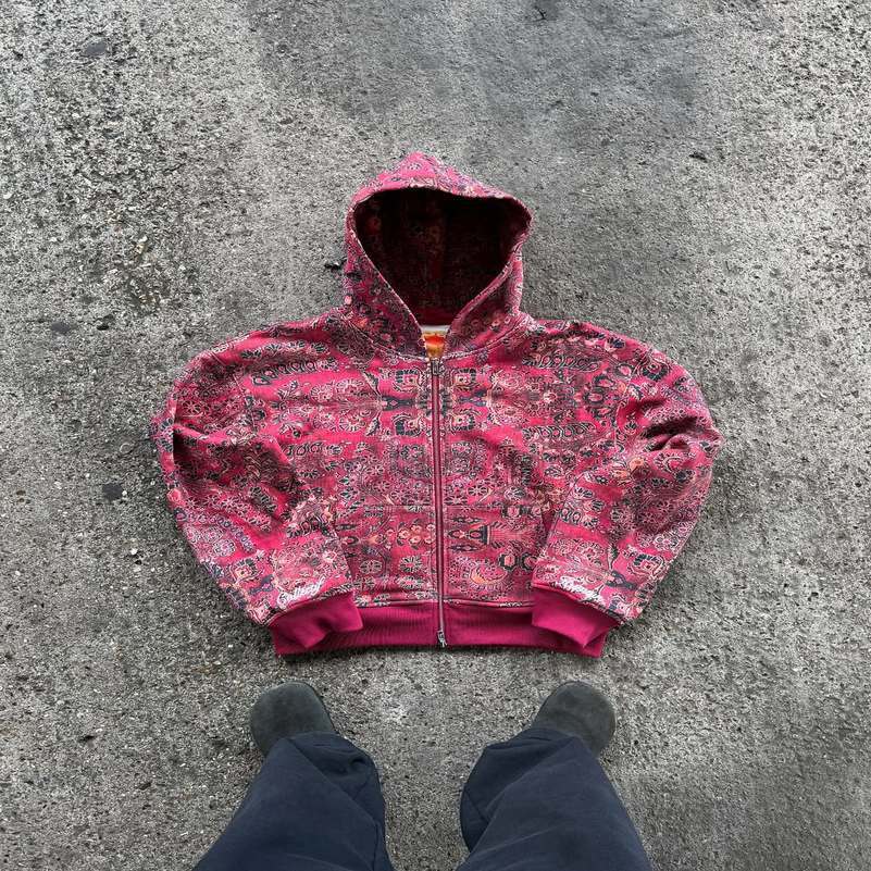 American Classic Full Pattern Printed Zipper Hoodie Y2K Harajuku Street Fashion Hip Hop Casual Couple Sports Hoodie 250920