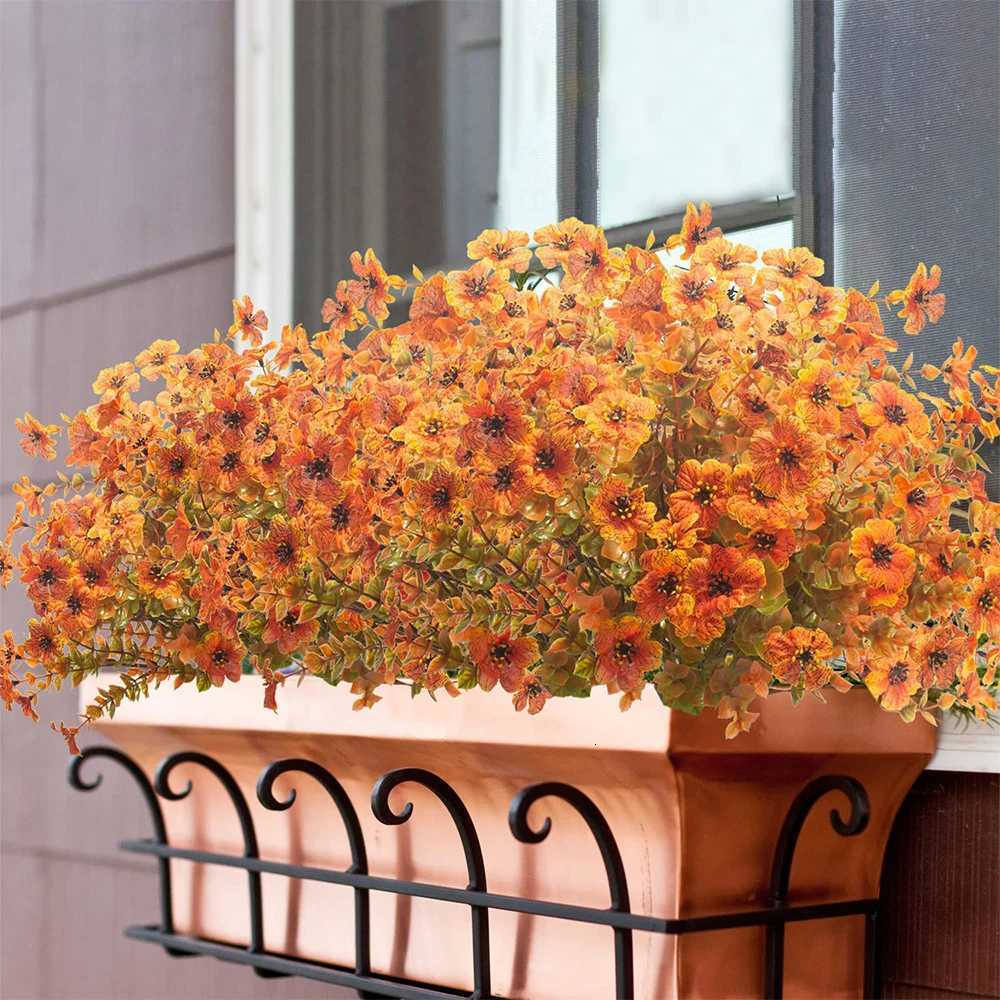 6pcs Artificial Flowers Outdoors Fake Plants UV Resistant Plastic Shrubs Plants Home Fall Front Door Porch Garden Autumn Decor Z250919