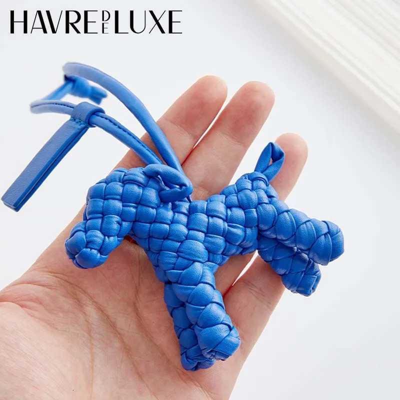 Woven leather dog charm for womens bag keychain pendant animal ornament decoration bag accessories Z250920