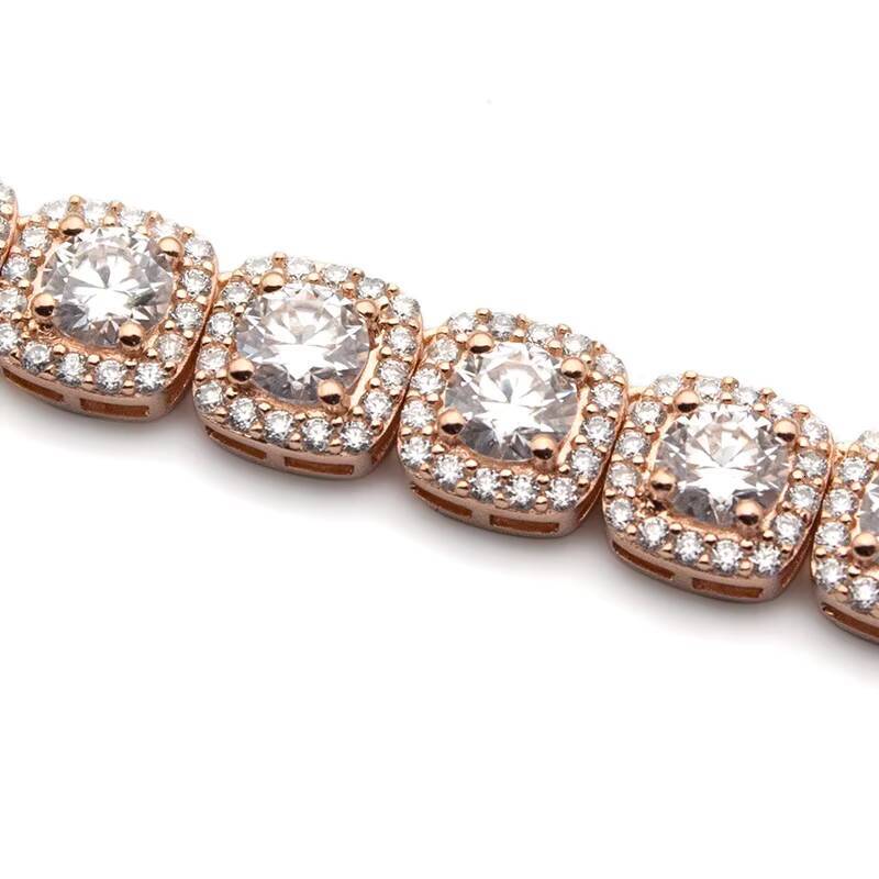 8MM Bust Down Mossanite Rose Gold Plated Chain Necklace 925 Silver Moissanite Iced Out Tennis Cluster Chain