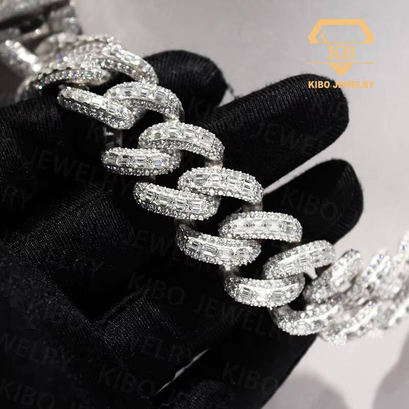 Hot Selling 12mm 15mm 20mm Moissanite Cuban Link Chain Hip Hop Iced Out 925 Sterling Silver Cuban Link Moissanite Chain for Men