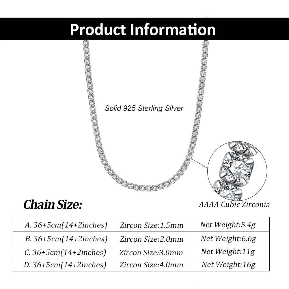 RINNTIN BSC47 Solid 925 Sterling Silver Tennis Chain Necklace Womens 3mm Round Moissanite Tennis Necklace
