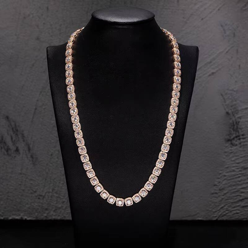 8MM Bust Down Mossanite Rose Gold Plated Chain Necklace 925 Silver Moissanite Iced Out Tennis Cluster Chain