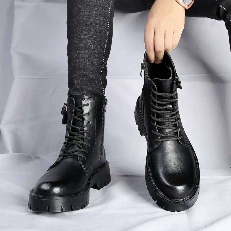Men's English Style Thick Sole Design Men End Top Layer Leather Brand Famous High Quality Casual Boots
