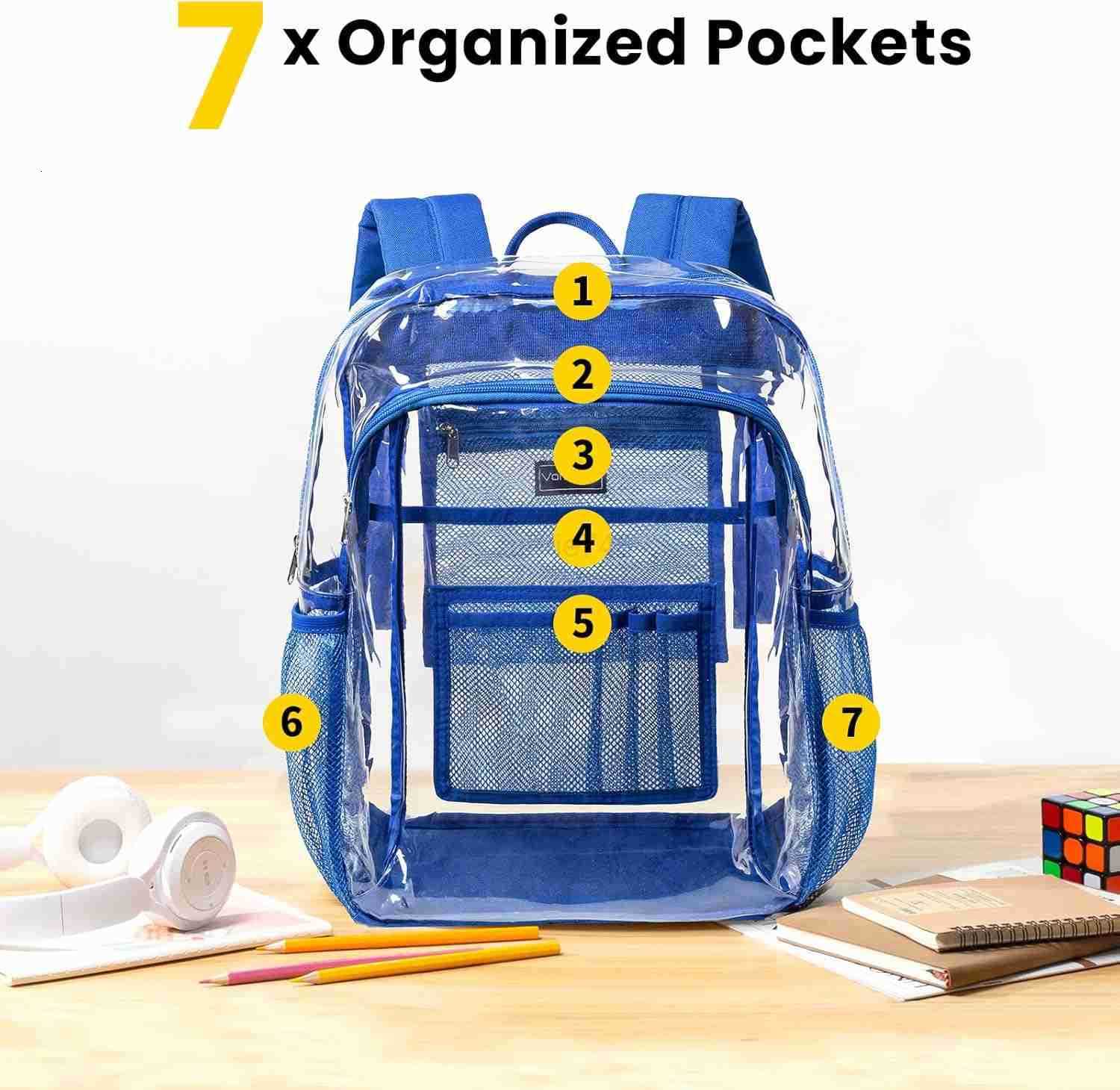 Vorspack Clear Backpack Heavy Duty Clear Book Bag with Multipockets Large See Through Backpack for College Workplace BlackZ250920