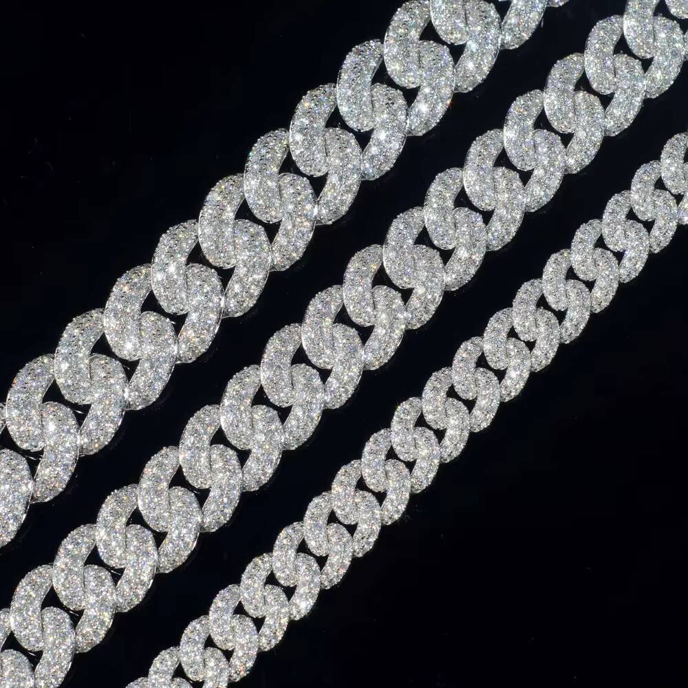 12mm 15mm 18mm Hiphop Jewelry Cuban Link Chain Curb 925 Sterling Silver Iced Out VVS Moissanite Cuban Chain