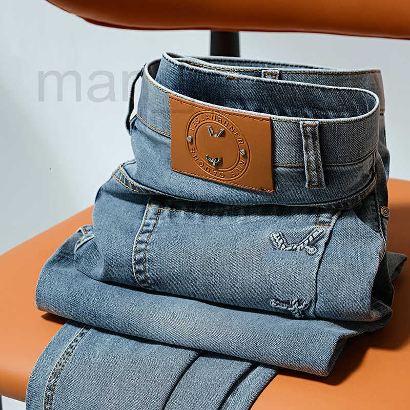 Men's Jeans Designer Lyocell Tencel Washed Slightly Stretchy Men Spring Summer New Versatile Slim Straight Leg Casual Pants C1U3