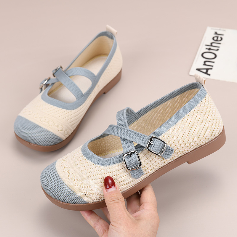 Summer New Mary Jane Comfortable Women's Shallow Mouth Elegant Single Shoes Woven Flat Low-top Buckle