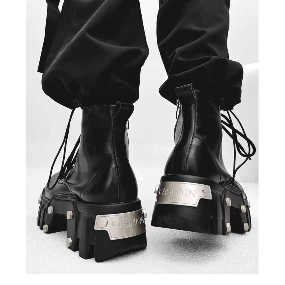 2025 New Trendy Heightening 8cm Bulldozer Men's Handsome British Style Platform Motorcycle Short Boots