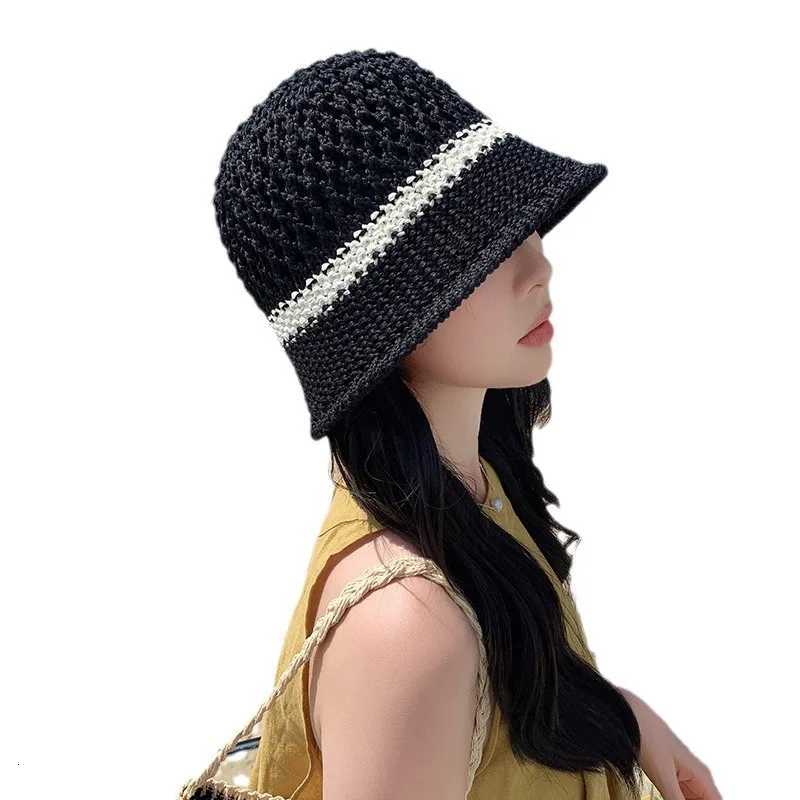 Grass woven hat versatile for wen in spring and summer hollowed out breathable sunshade basin hat fisherman hat Y250920