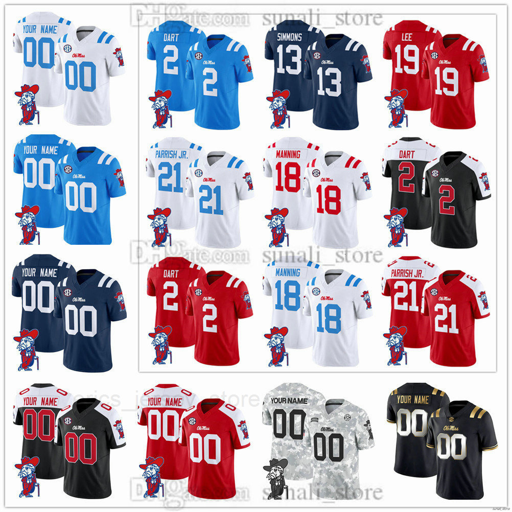 2026 Men Ole Miss College Rebels Football Jersey 13 Austin Simmons 22 Logan Diggs 6 Trinidad Chambliss 5 Kewan Lacy 19 Cayden Lee 1 Stribling 2 Wallace III Stitched