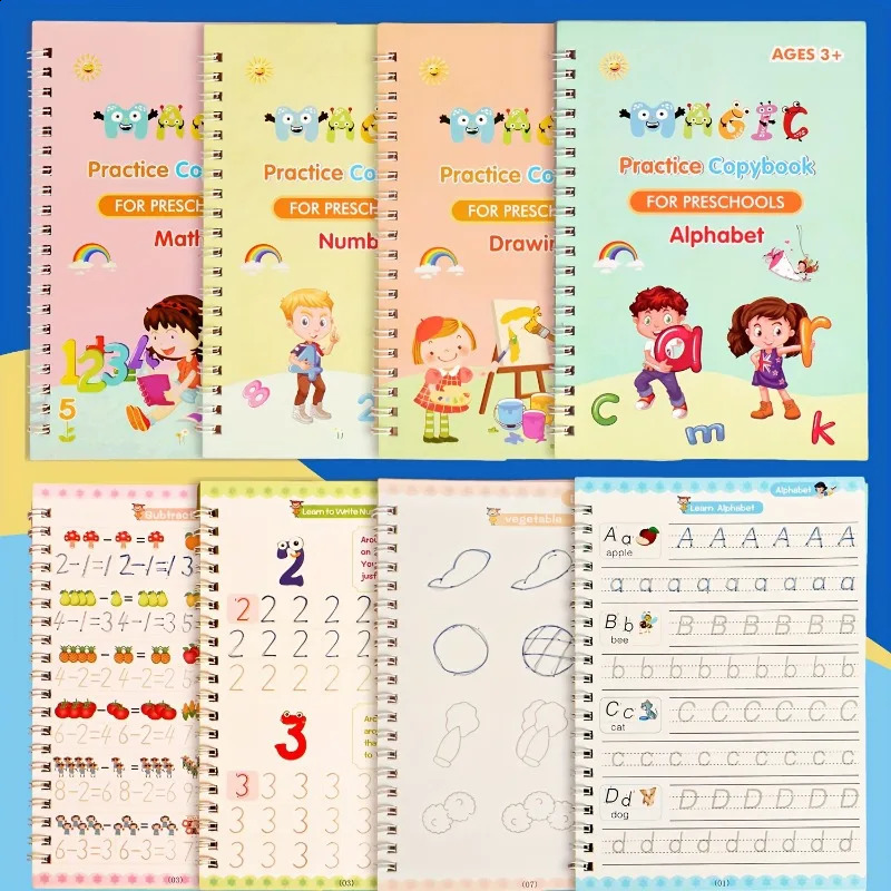 3D Groove Writing Pad Childrens Magic Practice Copybooks Set with Pen Reusable Kids Workbooks for Handwriting 4Pack 250919