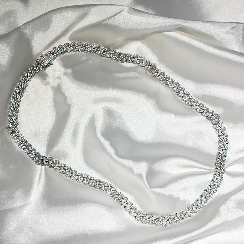 18mm Necklace Coutom Hip Hop Jewelry Iced Out Baguette Cut VVS S925 Silver Sterling Moissanite Diamond Cuban Chain