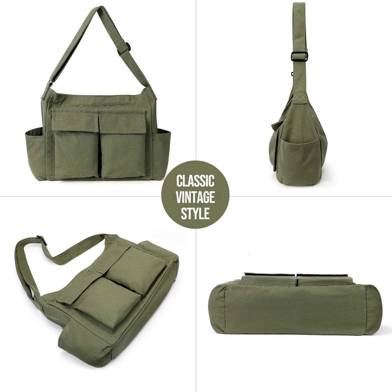 Canvas Messenger Bag Hobo Shoulder Bag Crossbody Bag with Multiple Pockets Large Tote Bag Handbag for Women MenZ250920