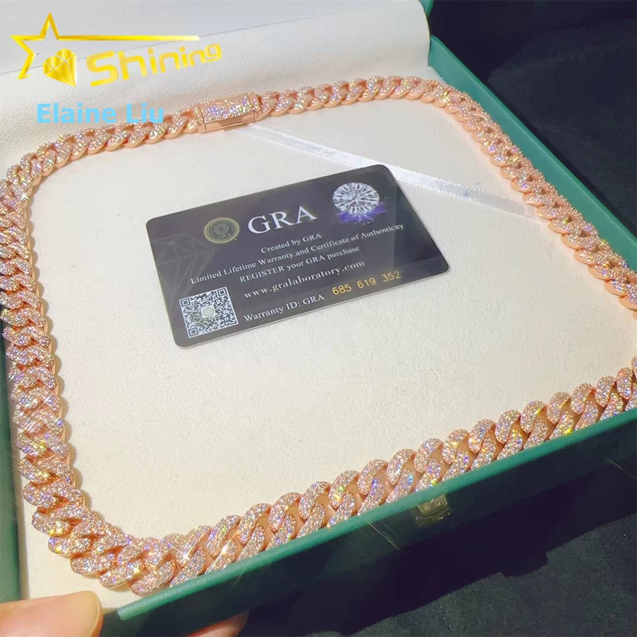 High Quality Hip Hop Iced Out Customized Trend Fine Jewelry Diamond 12MM 925 Sterling Silver Moissanite Miami Cuban Link Chain Necklace