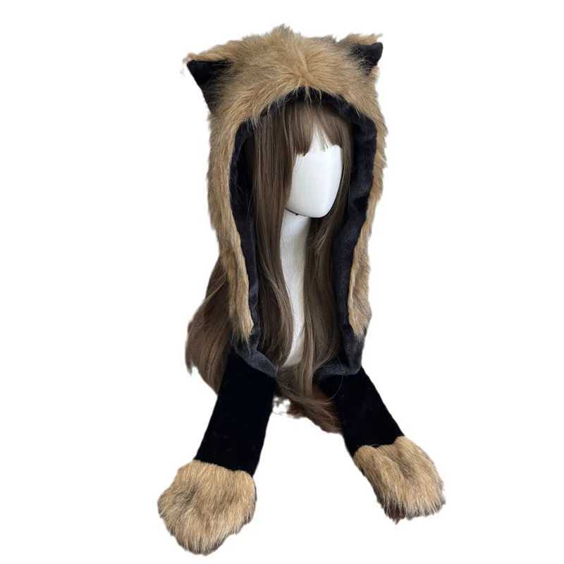 Winter Hat For Wens beanies Y2K Cute P Furry Ears Scarf Hat Two Piece Set Waste Earth Hat Windproof Warm Accories Y250920