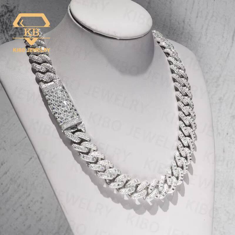 Hot Selling 12mm 15mm 20mm Moissanite Cuban Link Chain Hip Hop Iced Out 925 Sterling Silver Cuban Link Moissanite Chain for Men