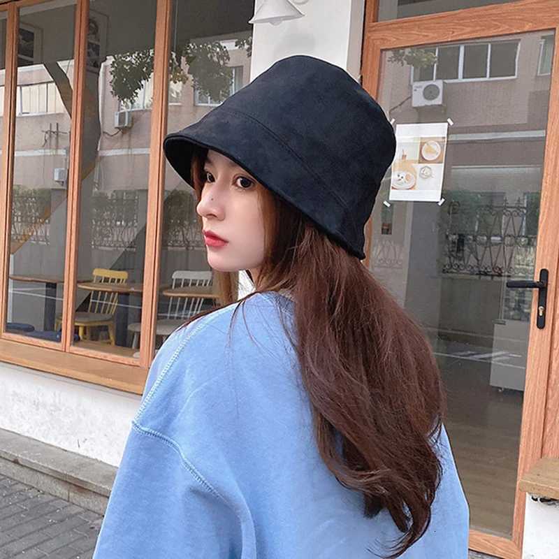 Korean Suede Hat for Wen Solid Color Foldable Fisherman C Outdoor Sunscreen Fem Panama Sun Hats Y250920