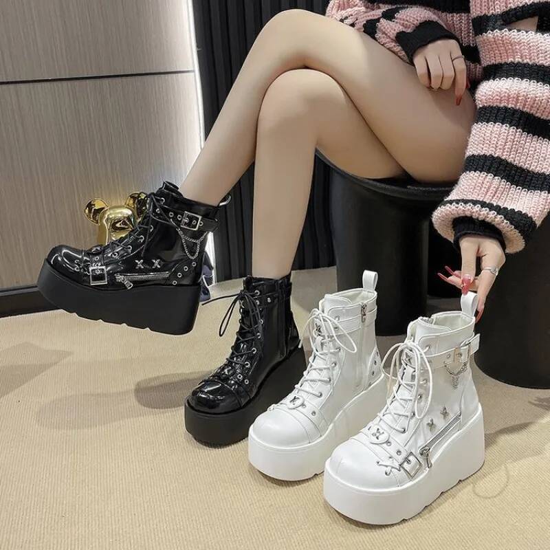 Fashion Women's 2025 New Gothic Style Platform Vampire Cosplay Wedges Comfy Women Motorcycle Boots Woman Shoes ddmypanda