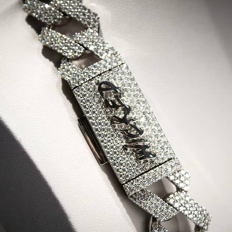 18mm Necklace Coutom Hip Hop Jewelry Iced Out Baguette Cut VVS S925 Silver Sterling Moissanite Diamond Cuban Chain