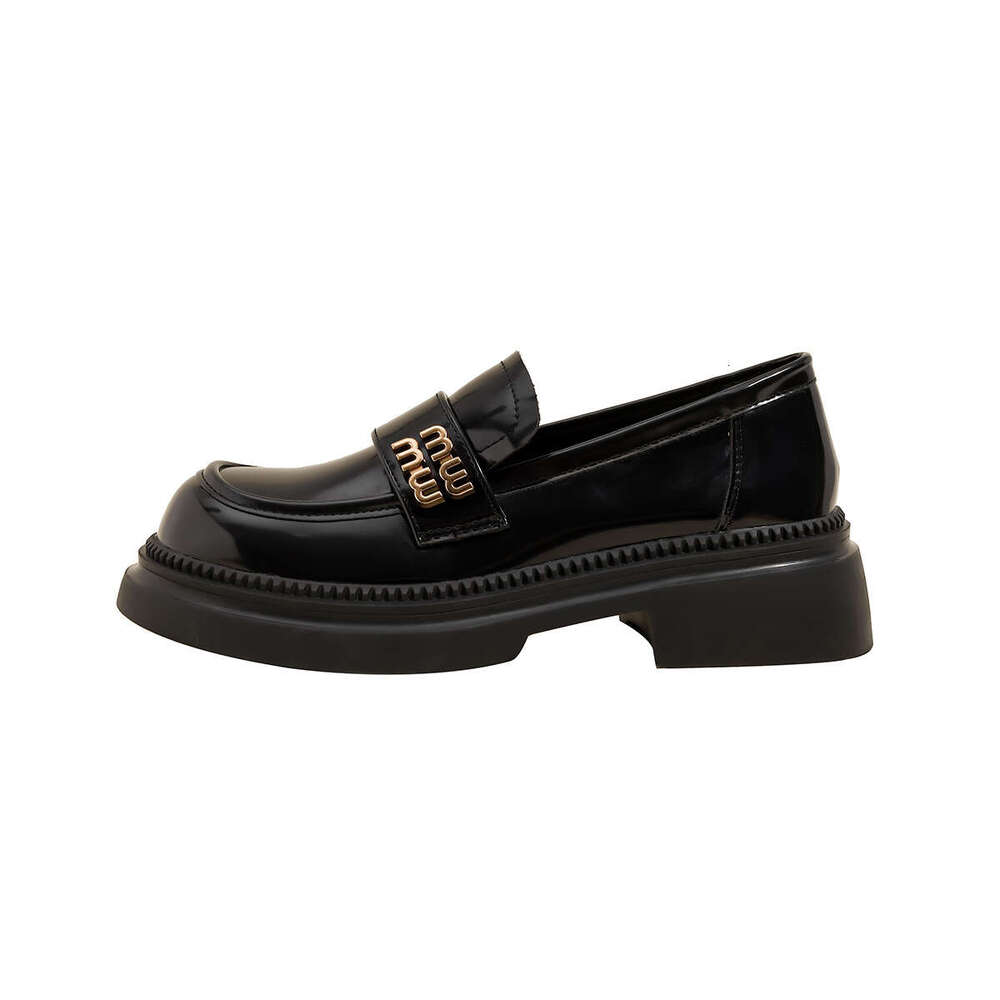 Weiwei Girl 969-5 Thick-Soled Loafers for Women, Slip-On British Style, Small Leather with Chunky Heels, Black Single Shoes