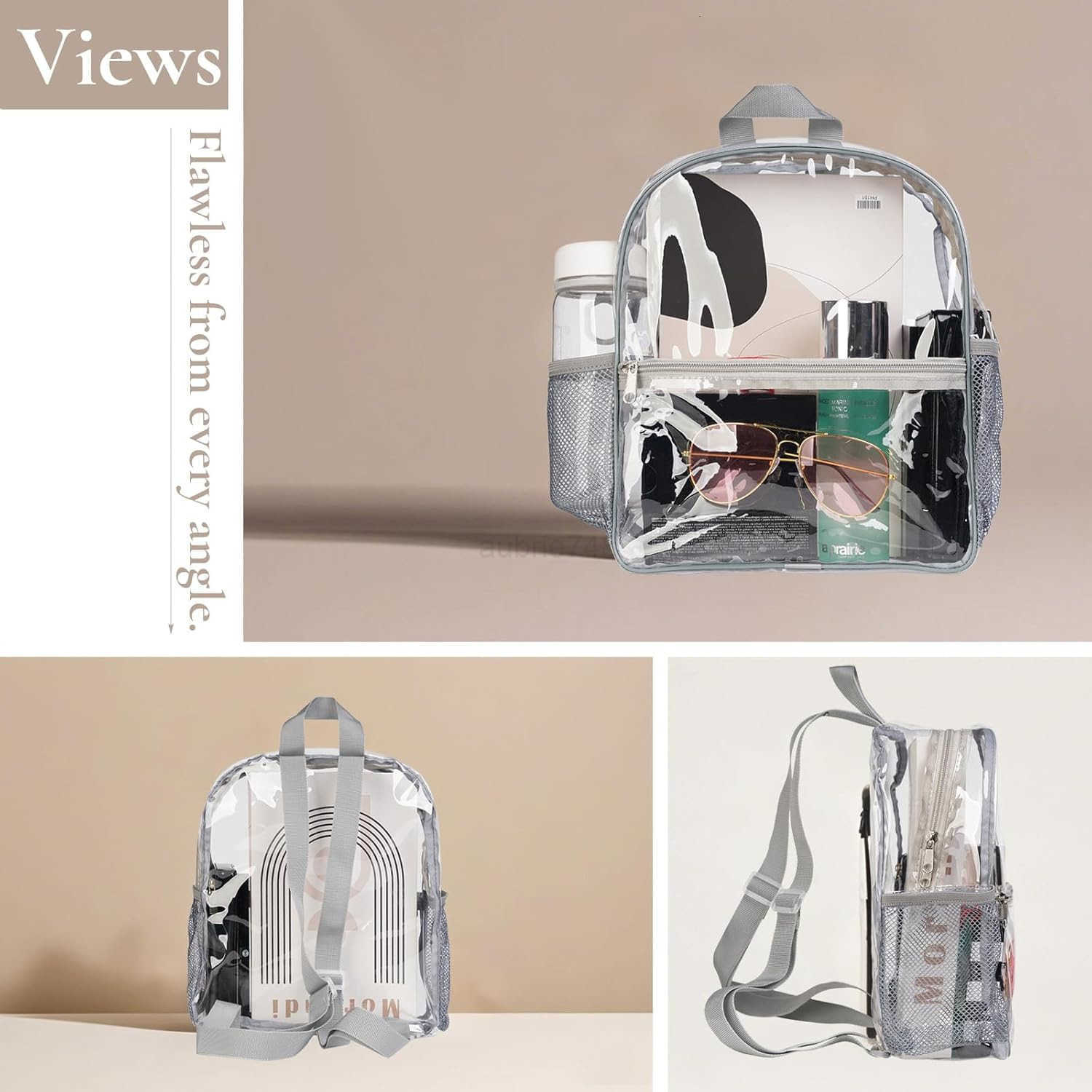 Clear Backpack for Stadium Events 12x6x12 bag clear bag for stadium events for Sport Concerts Festival GreyZ250920