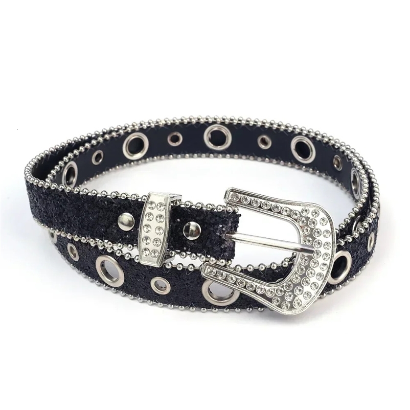 Y2K Women Fashion Solid Print Studded Full Rhinestone Belt PU Leather Bling Crystal Adjustable Glitter Waistband for Club Party 250919 - view 9
