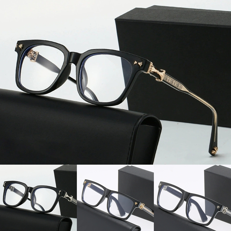 Chrome cross luxury designer sunglasses for mens women Retro smalll frame anti blue light flat lens eye glasses