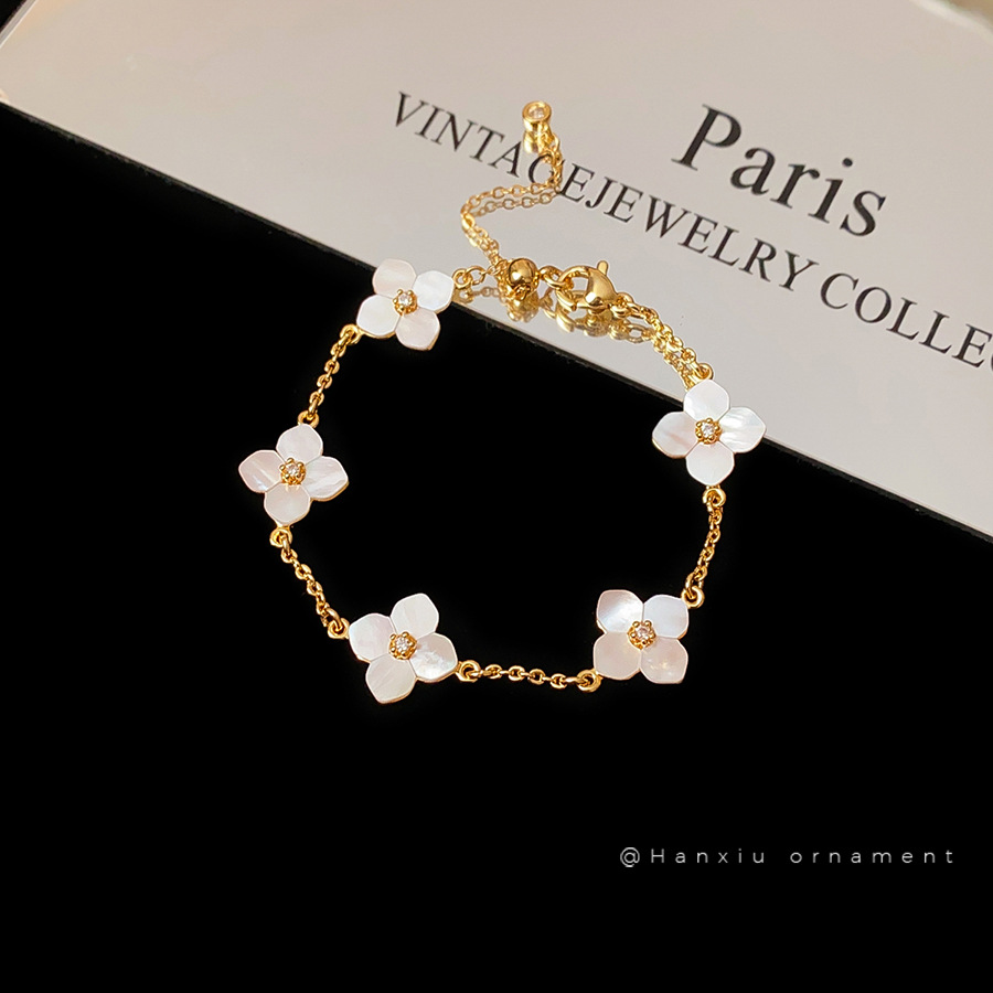 Real Gold Plated Zircon Mother-of-Pearl Flower Bracelet Light High-End Feel Fashionable Versatile Jewelry for Women - view 3