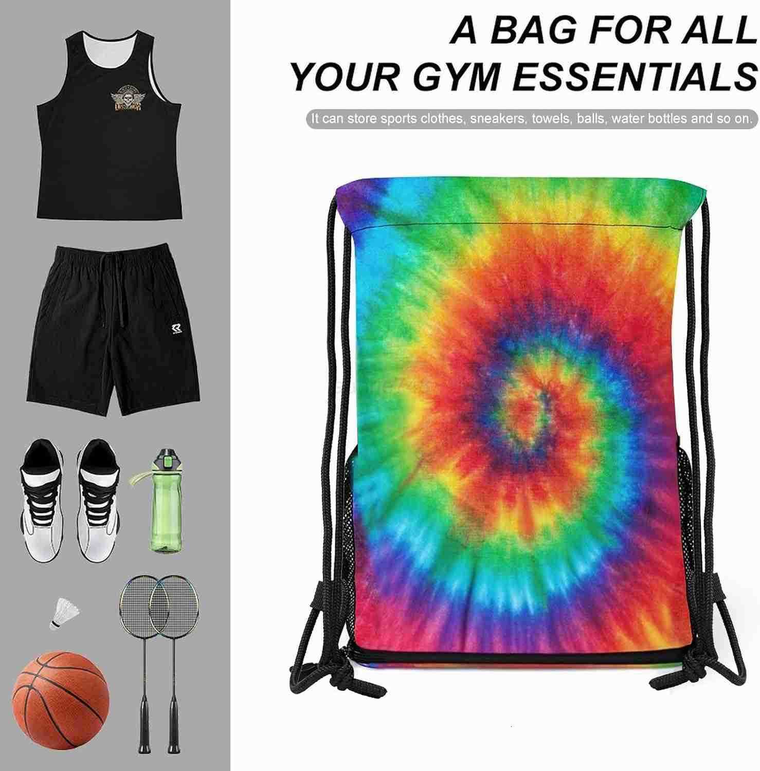Tie Dye Drawstring Backpack Gym Bag With Shoe Compartment String Bag Sport Beach Swimming Sackpack For Women MenZ250920