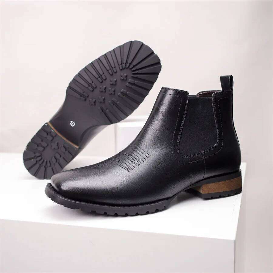 Embroidered Western Cowboy Low Cut Square Toe Thick Heel Men's Boots