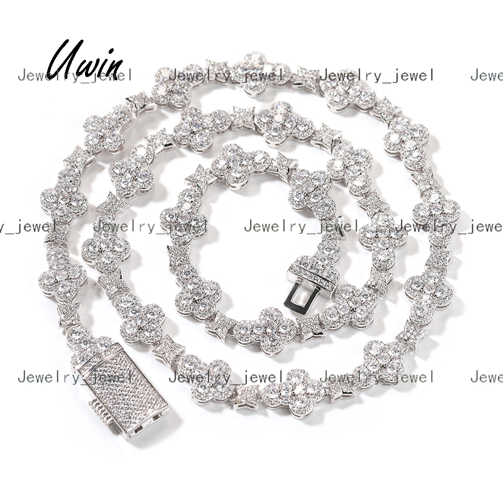 Hip Hop Iced Out Cross Link Chain Bracelet Flower Diamond Necklace Women Men Jewelry