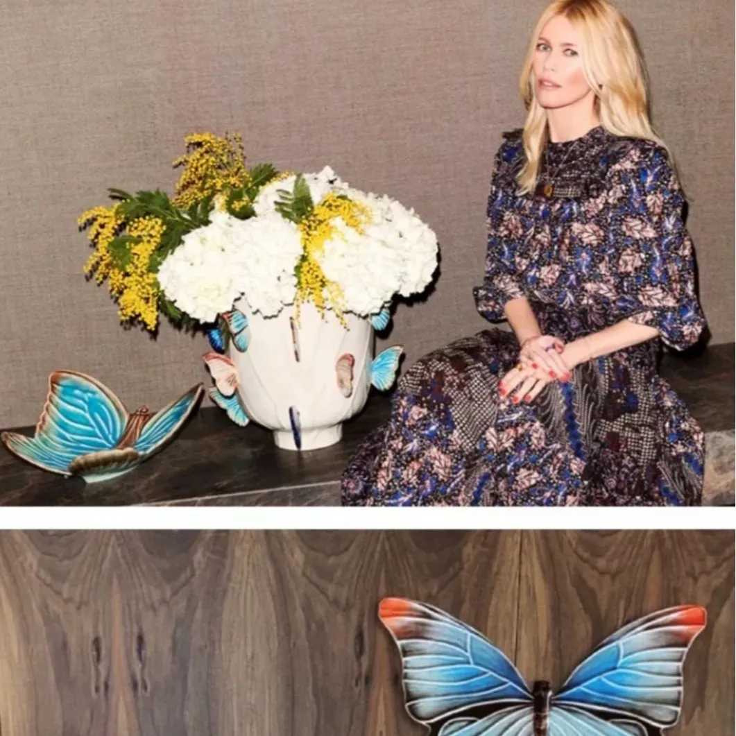 Nordic 3D Ceramic Leaf Butterfly Design Vase Minimalist Portuguese Bordallo Pinheiro Style Tabletop Flower Insert for Home Decor L250920