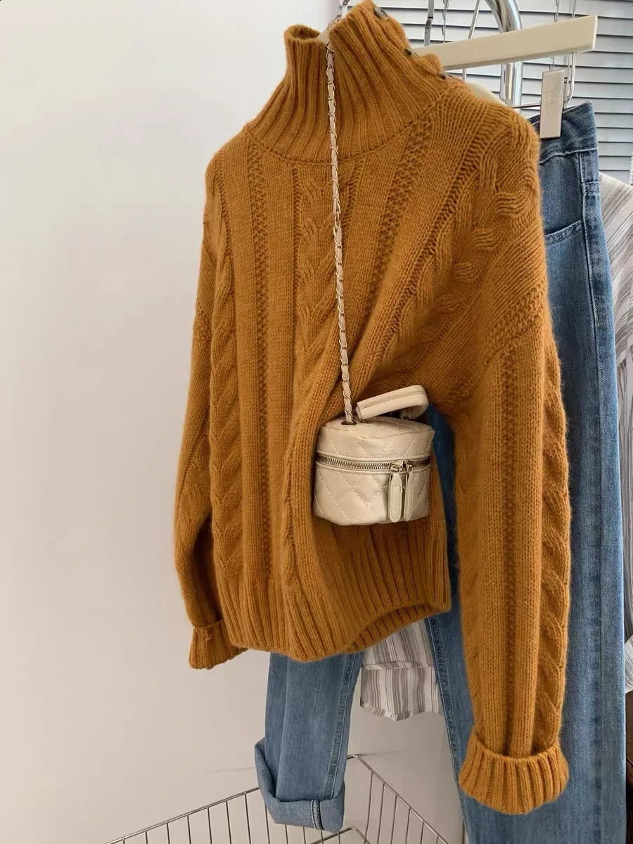 Womens 100 Merino Wool Turtleneck Pullover Sweater Oversize Loose Simple Cashmere Knitwear for Autumn Winter Top 250919