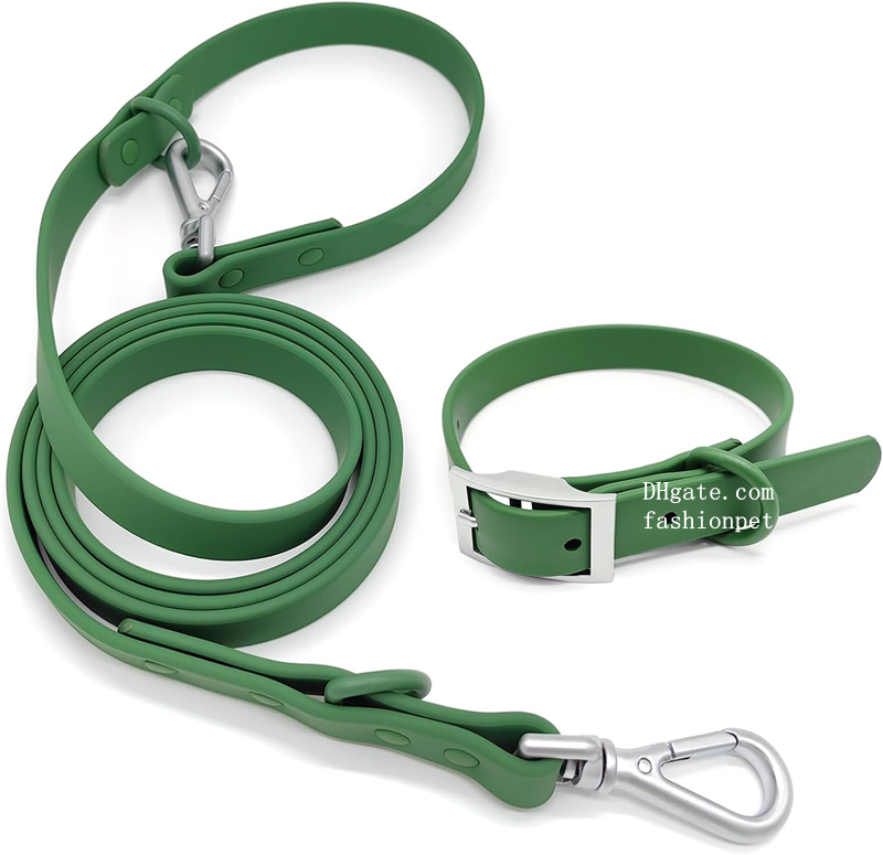 Luxury Dog Collar and Leash Waterproof Adjustable Odor Proof Pet Collars Leashes Easy to Clean 6FT Dog Leash with 2 Hooks for Large Medium Small Dogs 
