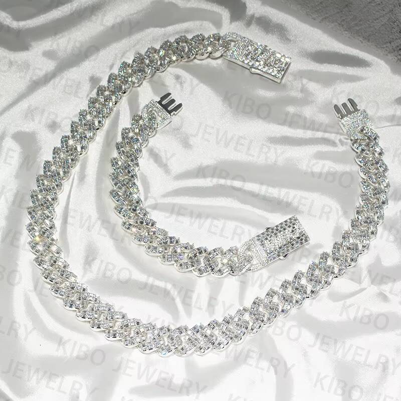Iced Out Chaine for Mens 925 Sterling Silver 18mm Chains VVS1 D Color Baguette Cut Moissanite Diamond Cuban Link Chain