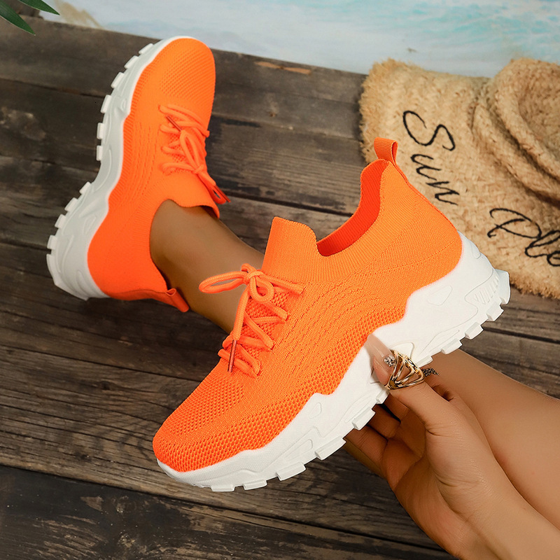 Women's Sneakers Summer New Versatile Single Flyknit Breathable Mesh Soft Sole Comfortable Running Shoes