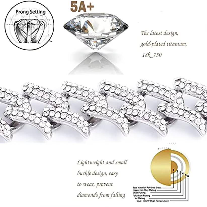 Hiphop Rap Style Woman Men Cuban Bracelet Customized Trendize Iced Out Miami 925 Silver 15MM 2 Row Moissanite Cuban Chain Necklace