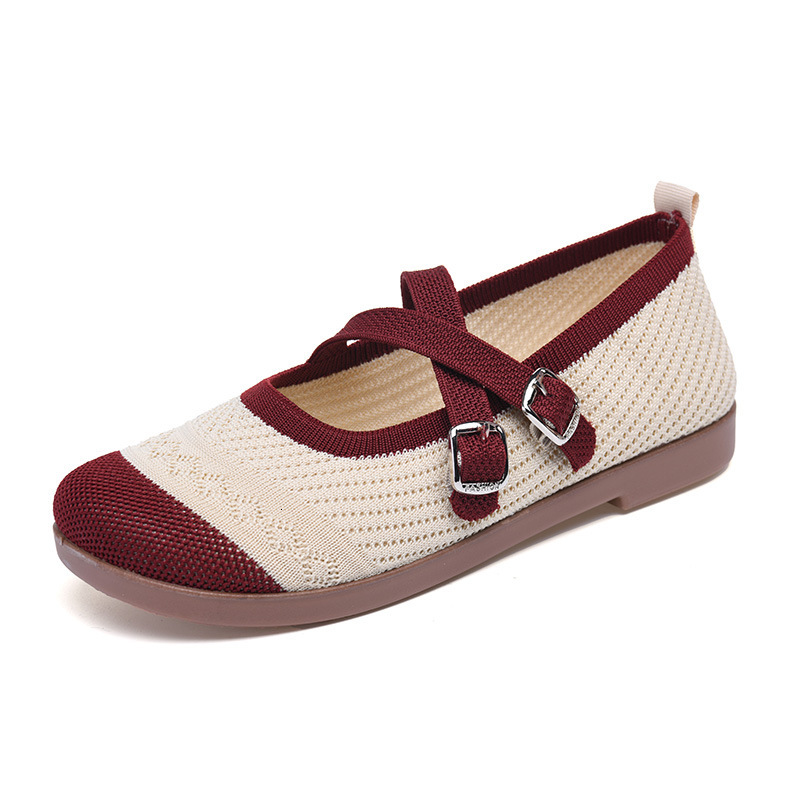 Summer New Mary Jane Comfortable Women's Shallow Mouth Elegant Single Shoes Woven Flat Low-top Buckle