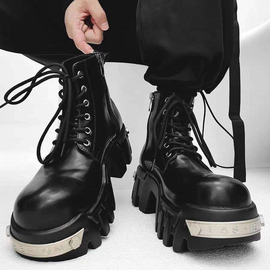 2025 New Trendy Heightening 8cm Bulldozer Men's Handsome British Style Platform Motorcycle Short Boots