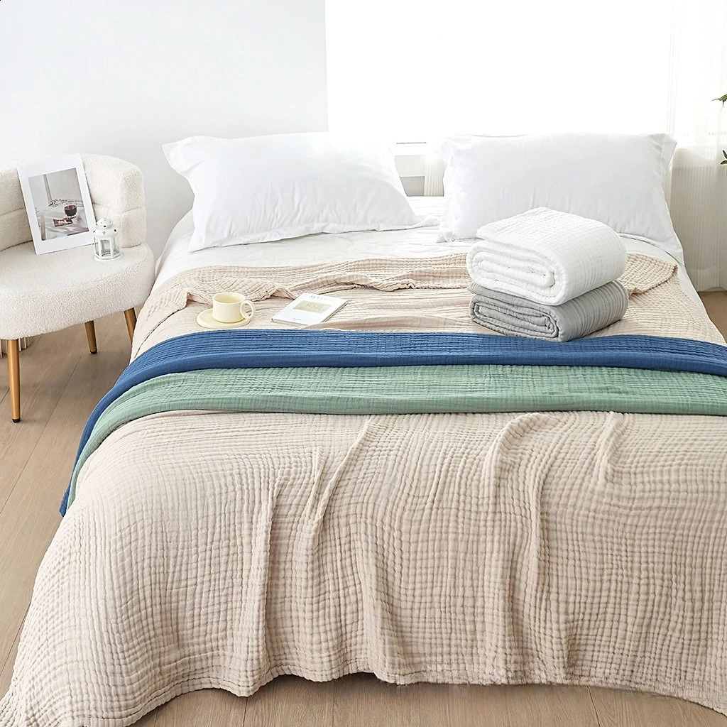 Cotton Muslin Large Size 6 Layer Gauze Blankets Kids Adult Summer Quilt Bedding Thicken Bath Towel 150X200cm 250920