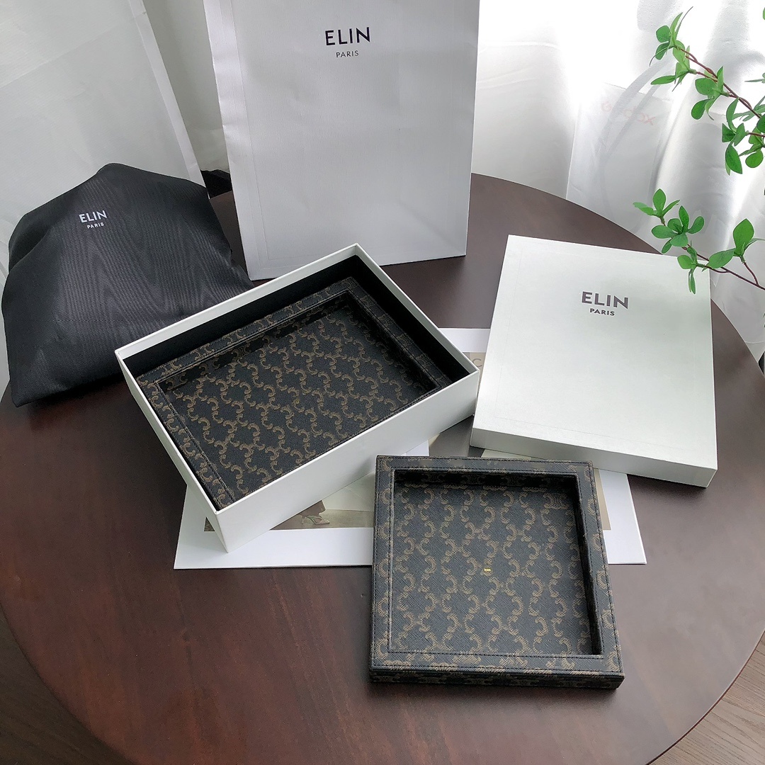 New 2-piece set designer letter logo Arc de Triomphe solid wood tray 2025 Luxury genuine leather large capacity storage tray fashion home decoration ornament tray